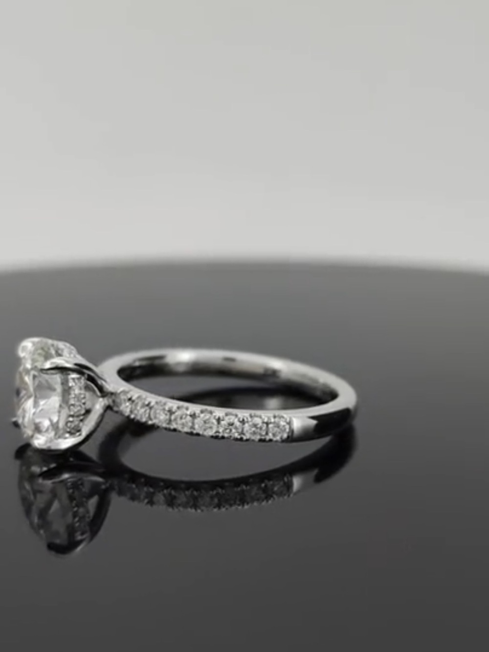 Classic White Solitaire Pavé Ring - 14k white gold.